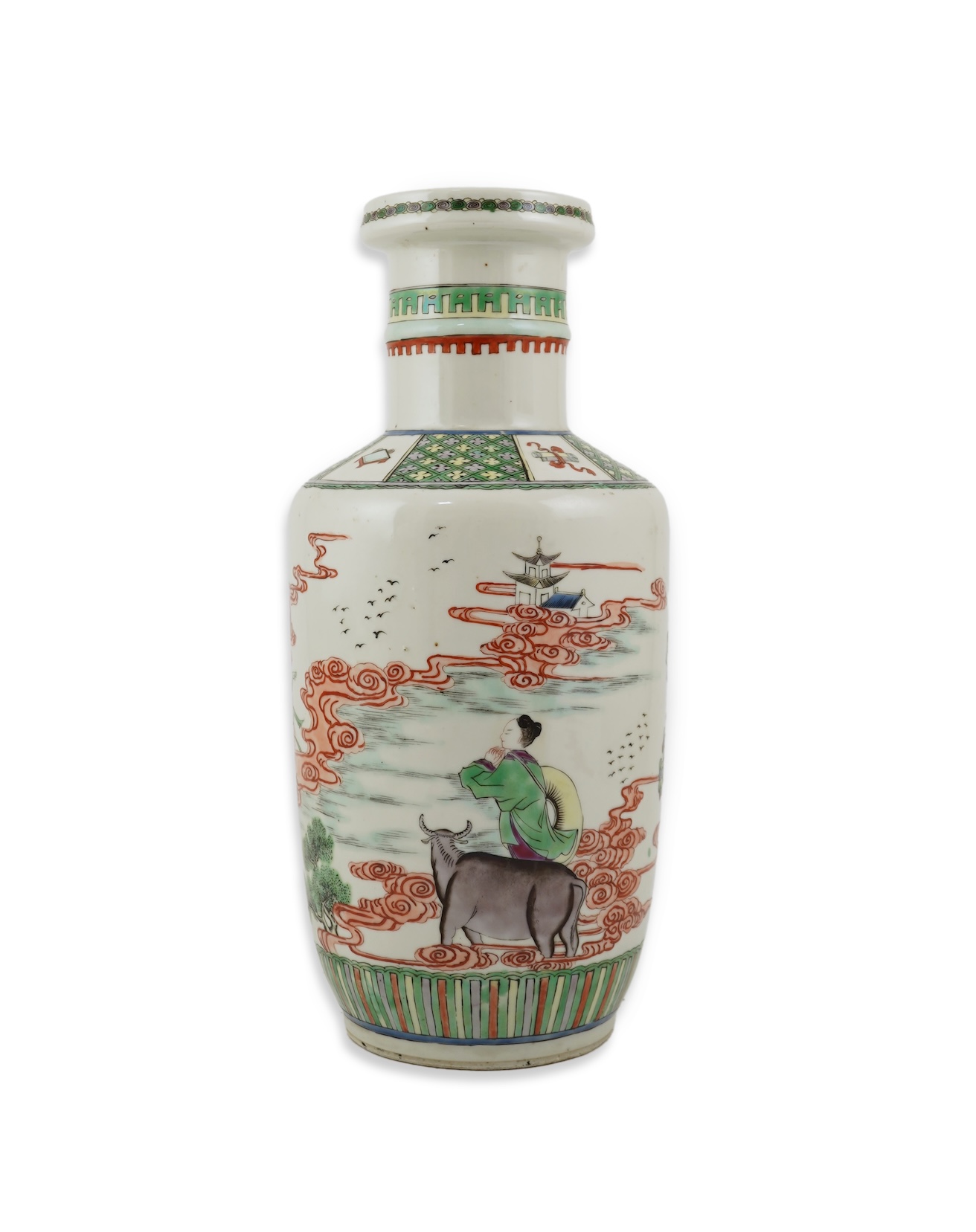 A Chinese famille rose rouleau vase, Kangxi mark, c.1900